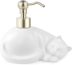 Cat Shape Soap/Lotion/Hand Sanitizer Stainless Steel Pump Dispenser Gifts for Cat Lovers, Refillable for Cute Kitchen and Bathroom Accessories (Matt White)