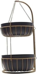 Gourmet Basics by Mikasa Aztec Gold Finish 2-Tier Metal Fruit and Vegetable Storage Basket – Kitchen Countertop Organization and Display Rack