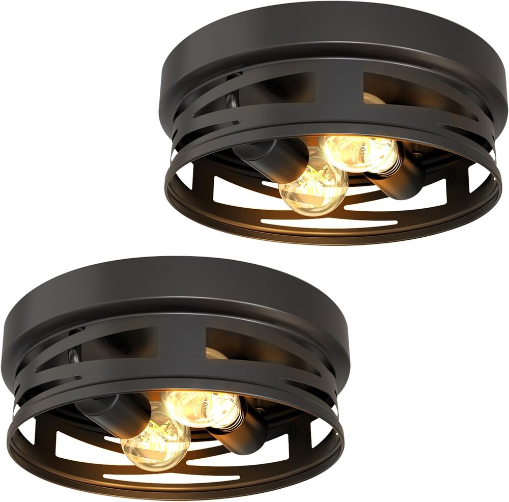 Sunco Flush Mount Ceiling Light, Farmhouse Light Fixtures, Hallway Ceiling Light Arcadia Industrial, 11" Diameter, 800 LM, Dimmable A19 Edison LED Bulbs Included, E26 Base, 8.5W=60W UL/ETL/T20 2 Pack.