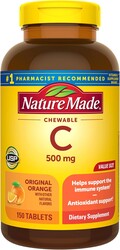 Nature Made Chewable Vitamin C 500 mg, Dietary Vitamin C Supplement for Immune Support, 150 Tablets, 150 Day Supply