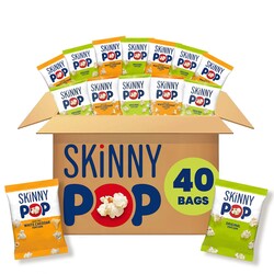 SkinnyPop Popcorn, Original and Dairy-Free White Cheddar Variety Pack, Whole Grain Snack, 0.5oz (40ct)