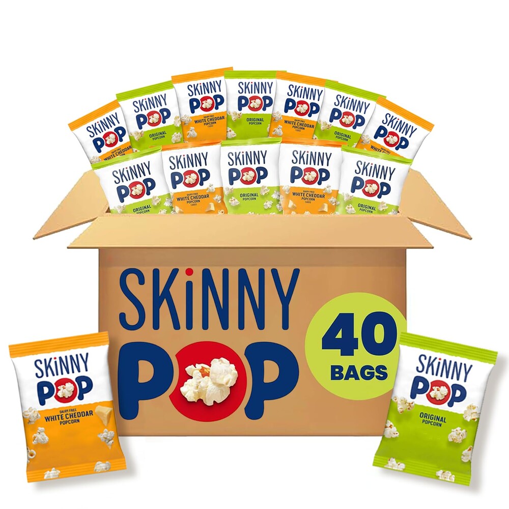 SkinnyPop Popcorn, Original and Dairy-Free White Cheddar Variety Pack, Whole Grain Snack, 0.5oz (40ct)