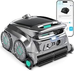 (2026 NEW) WYBOT Cordless Robotic Pool Vacuum, Six-Roller Brush, Edge to Edge Cleaning High Obstacle Crossing, Lightweight Pool Cleaner for Inground & Above Ground Pools, Gray Silver