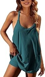 Lentta Womens Athletic Sleeveless Mini Dress with Built-in Shorts V Neck Spaghetti Strap Sundress