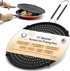 13-Inch Splatter Screen for Frying Pan - Silicone Grease Splatter Guard for 12"-13" Panss - |USA Brand|, Black | oven safe