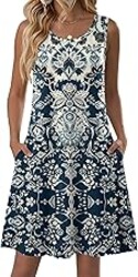 Zeagoo Summer Dresses for Women 2026 Sleeveless Casual Floral Tshirt Sundress with Pockets Loose Tank Beach Dress