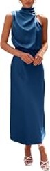 PRETTYGARDEN Women's 2026 Summer Satin Dress Elegant Sleeveless Mock Neck Cocktail Party Maxi Dresses
