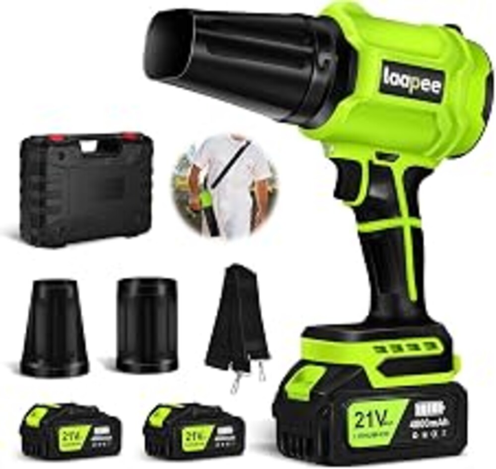 Leaf Blower Cordless,Battery Powered Electric Leaf Blower with 2 x 4.0Ah Battery and Charger Handheld Blowers for Lawn Care,Dust,Snow,Car Blowing Water with 2 Extended Nozzle
