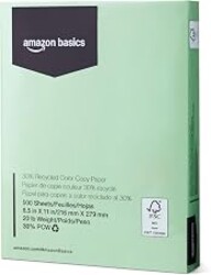 Amazon Basics 30% Recycled Color Copy Paper, 8.5" x 11", 20lb, Pastel Green, 500 Sheets