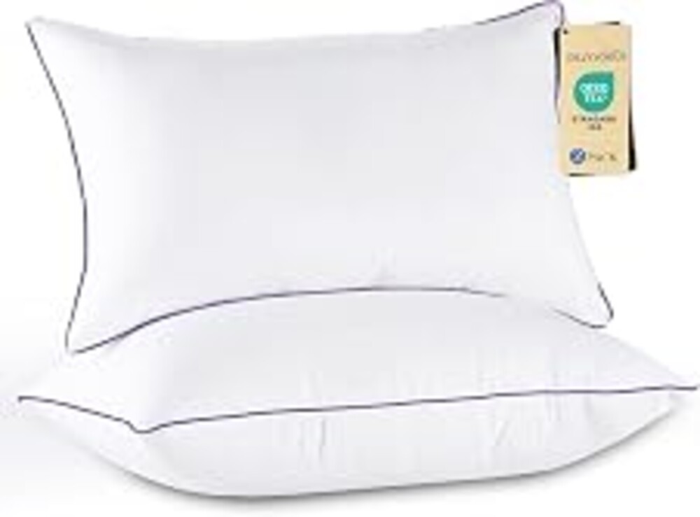 JOLLYVOGUE Firm Pillows Queen Size Set of 2, Supportive Bed Pillows with Oeko-Tex Certified Down Alternative Fill, Fluffy Hotel Quality for Back, Stomach and Side Sleepers