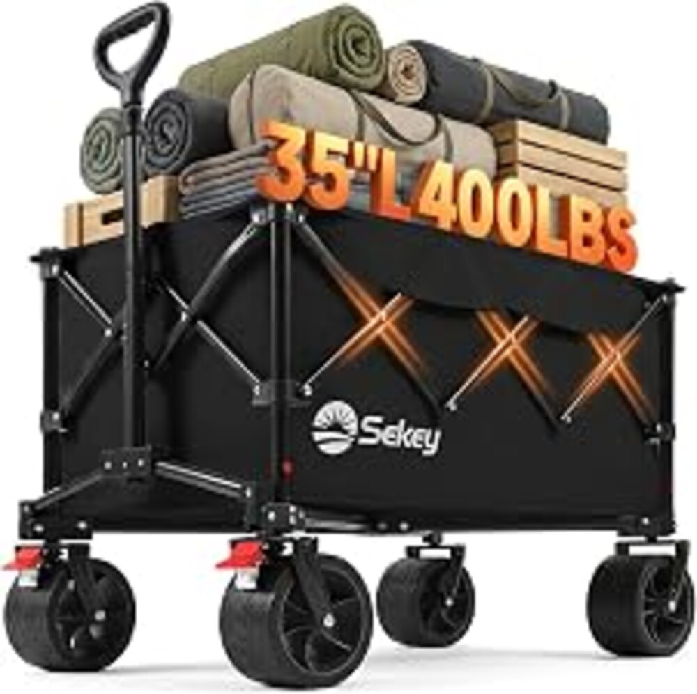 Sekey 250L Wagons Carts Foldable with Big All-Terrian Beach Wheels, Collapsible Heavy Duty Wagon, Extra Large Folding Wagon,Foldable Wagon for Camping, Garden, Sports. Black