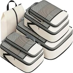 BAGAIL 4 Set/6 Set/8 Set Compression Packing Cubes Travel Accessories Expandable Packing Organizers (Half Mesh, 6-Beige)