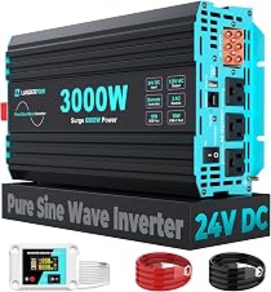 LANDERPOW 3000 Watt Pure Sine Wave Inverter 24V DC to 120V AC for RV, Truck, Solar, Home, Off-Grid, Power Inverter with 3 AC Outlet, 30W USB-C, 5V 3.1A USB, Hardwire Port, Remote Control, Surge 6000W