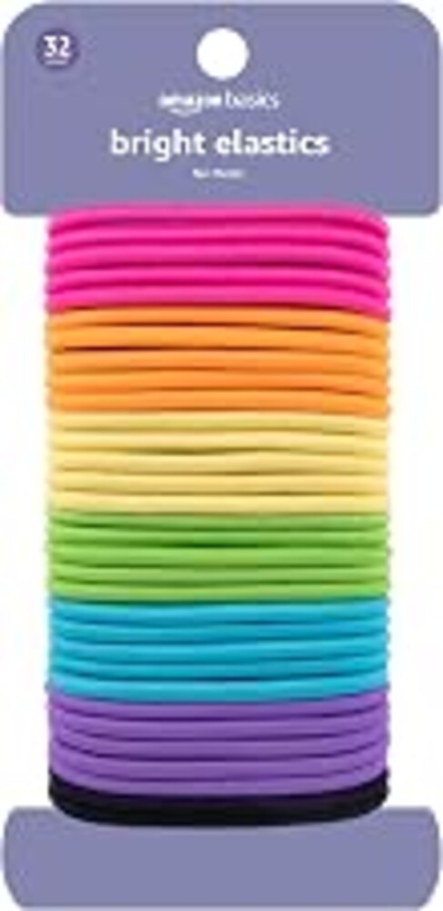 Amazon Basics No Damage Elastic Hair Ties, Ponytail Holders for Thick Hair, No Pull, Secure Hold, Snag-Free, Bright 4 MM Elastics for All Types, 32 Count