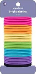Amazon Basics No Damage Elastic Hair Ties, Ponytail Holders for Thick Hair, No Pull, Secure Hold, Snag-Free, Bright 4 MM Elastics for All Types, 32 Count