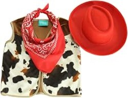 Making Believe Kids Western Rodeo Cowboy or Cowgirl Classic Costume Set - Vest, Brown Hat, Bandana (Choose Color and Size)