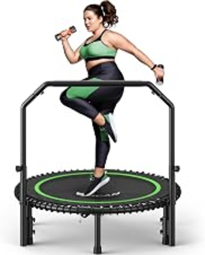 BCAN BT2 450/550LBS Mini Rebounder Trampoline for Adults with Bar, Fitness Trampoline with Bungees, Adjustable Handle, Stable & Quiet, Indoor Outdoor, Whole-Body Workout - 40IN/48IN | FED Fitness
