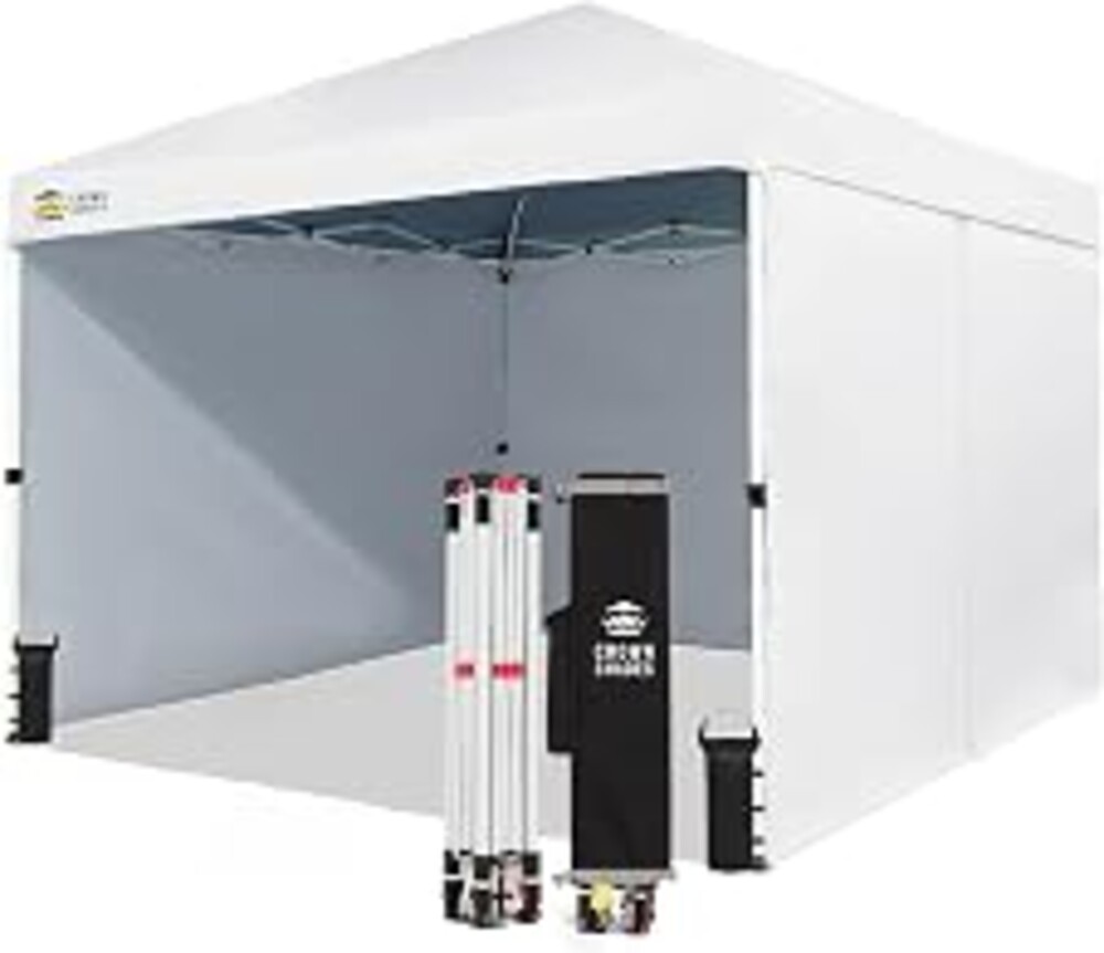 CROWN SHADES 10X10 Commercial Instant Pop Up Canopy, White | 300D Silver-Coated Fabric, CenterLok One Push Tent, STO-N-Go Bag, 3 Height Adjustment, 4 Sidewalls