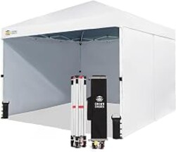 CROWN SHADES 10X10 Commercial Instant Pop Up Canopy, White | 300D Silver-Coated Fabric, CenterLok One Push Tent, STO-N-Go Bag, 3 Height Adjustment, 4 Sidewalls