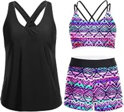 Holipick 3 Piece Tankini Swimsuits for Women Tummy Control Bathing Suits Swim Tank Top with Bra Boy Shorts Teen Swimwear 2026