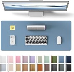 YSAGi Leather Desk Protector, Office Mat, Large Mouse Mat, Non-Slip PU Leather Blotter, Laptop Desk, Waterproof Writing Pad for Office and Home (Blue, 23.6" x 13.8")
