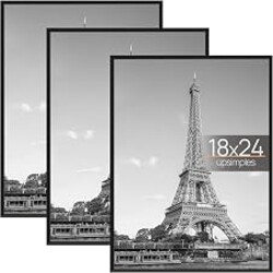 upsimples 18x24 Picture Frame Black 3 Pack, Scratch-Proof Poster Frames 18 x 24 for Photo Gallery - Slide-In Strips, Horizontal or Vertical Wall Mounting