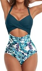Eomenie Women's One Piece Swimsuits Tummy Control Cutout High Waisted Bathing Suit Wrap Tie Back 1 Piece Swimsuit