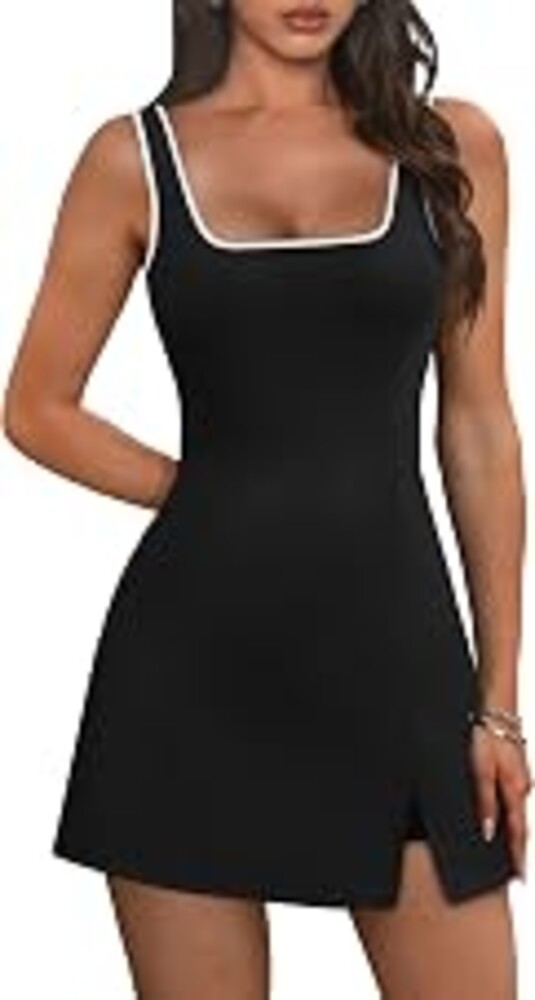 OFEEFAN Athletic Dress for Women Mini U Neck Sleeveless Built in Shorts with Pockets Tennis Golf Graduation