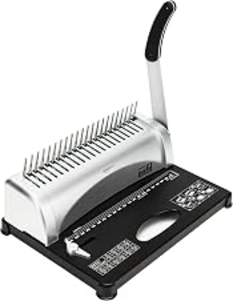 Amazon Basics Comb Binding Machine, 350 Sheets Capacity, Punches 12 Sheets, for Paper Sizes A5(15 holes)/Letter(19 holes)/A4(21 holes) with Adjustable Margin, Grey