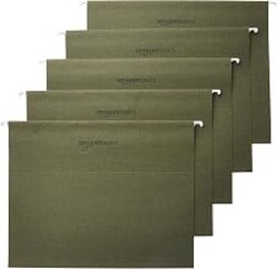 Amazon Basics Hanging File Folders with Adjustable Tabs, Sturdy Expandable Document Organizer, Letter Size 8.5x11 inch, Green, 25-Pack