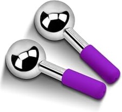 Ice Globes for Facials, Unbreakable Steel Cooling Roller, Cryo Sticks for Face, Massager for Face, Neck & Eyes, Skin Care for Dark Circles, Puffiness, Wrinkles, Collagen Production (Purple)