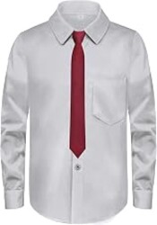 MagicSite Boys Long Sleeve Button-Down Dress Shirts with Tie: 2 Fabrics (Stretch/Standard) & 2 Fits (Regular/Husky)