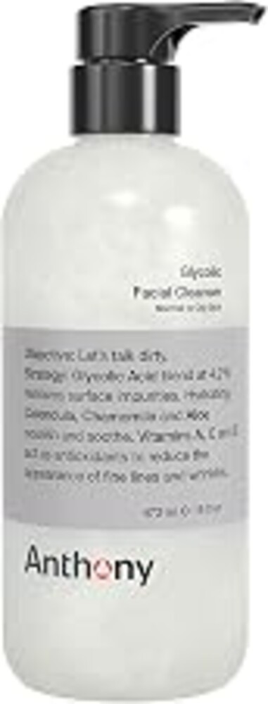 Anthony Glycolic Facial Cleanser for Men, Daily Exfoliating & Hydrating Face Wash, Shave Prep, Non-Foaming, Deep Cleansing, Gentle on Sensitive Skin, Removes Dirt & Oil, Smooths Texture, 16 Fl Oz