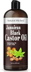 Natural Riches Jamaican Black Castor Oil Pure Organic Cold Pressed for Hair Growth Skin Care for Dry Skin Conditioning Eyebrows Eyelashes Scalp and Nail Moisturizes & Repairs 16fl.oz.