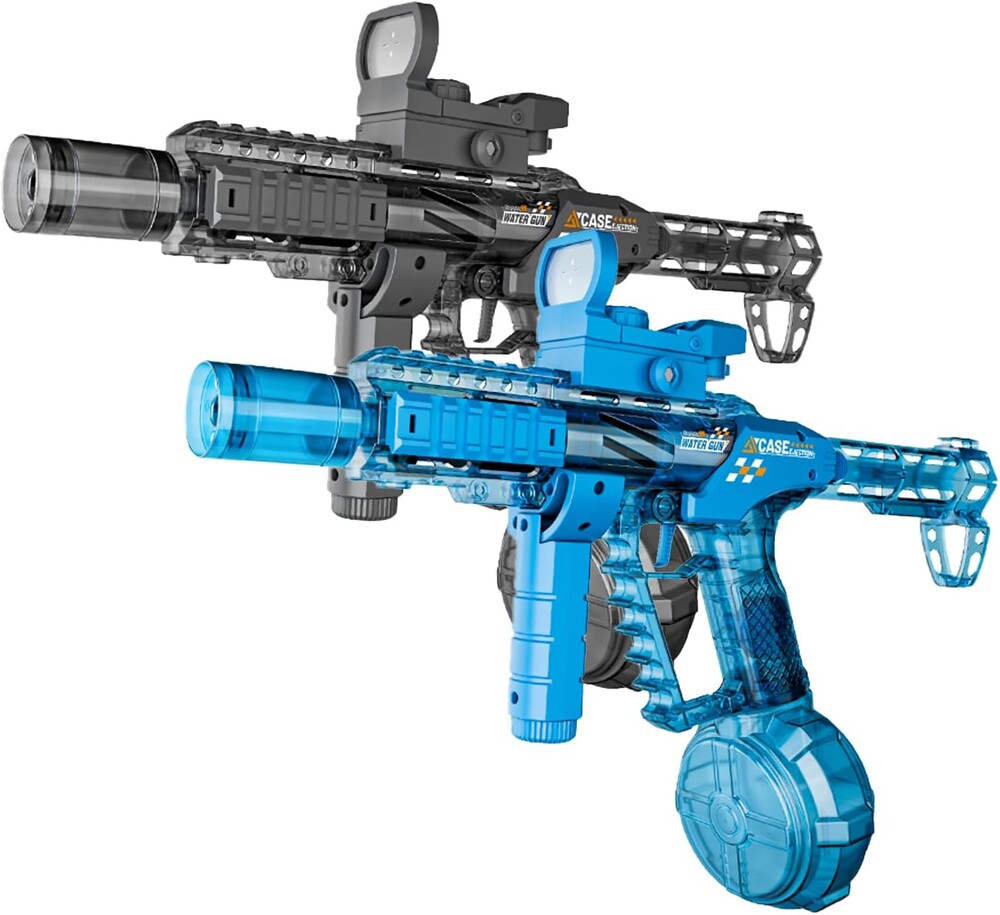 Electric Water Blaster with Light Effects - Full Auto Continuous Action, Transparent Design, Water Blaster Pistol Toy for Summer Swimming Pool Beach Outdoor Activity. (Black+Blue)