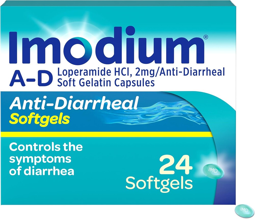 Imodium A-D Anti-Diarrheal Softgels with 2mg Loperamide Hydrochloride for Fast Acting Diarrhea Symptom Relief On the Go in Travel Size Softgels for Adults 12+, 24 Ct