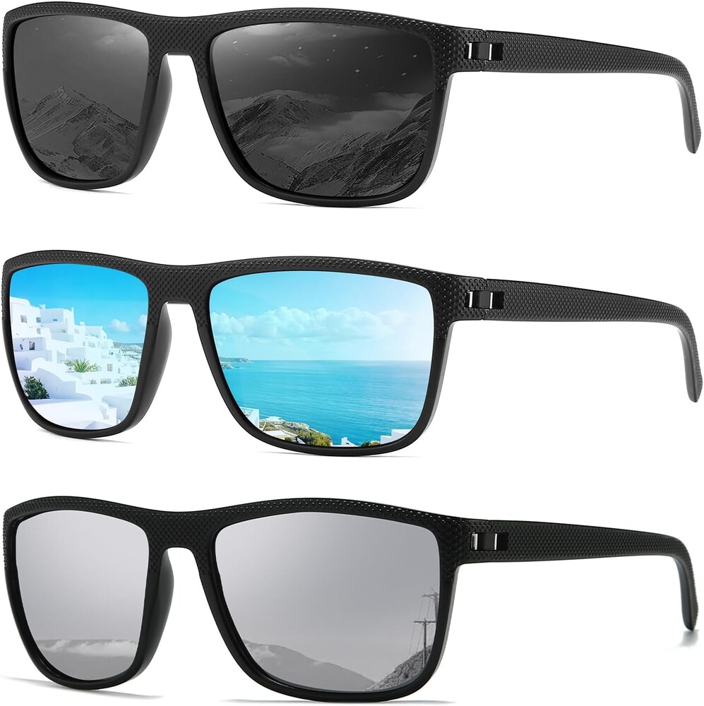 MASDUN 3 Pack Polarized Oversized Square Sunglasses for Women Men, Classic Retro Sun Glasses, for Driving Travel Outdoor