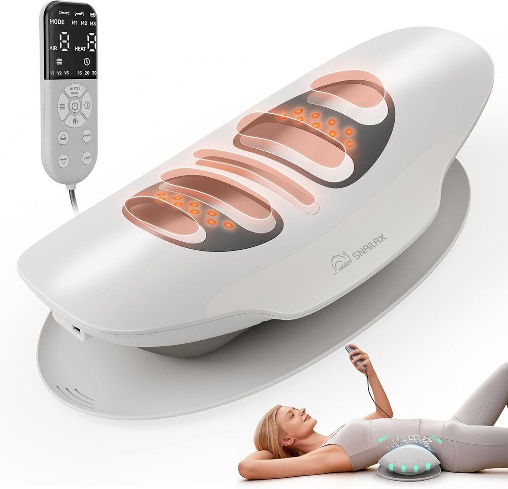 Snailax Lumbar Massager with Heat - Air Compression Back Stretcher for Lower Back, Cordless Waist Massagers with Vibration, 8 Height Levels, Rechargeable Lumbar Support Home Office Travel Men Dad