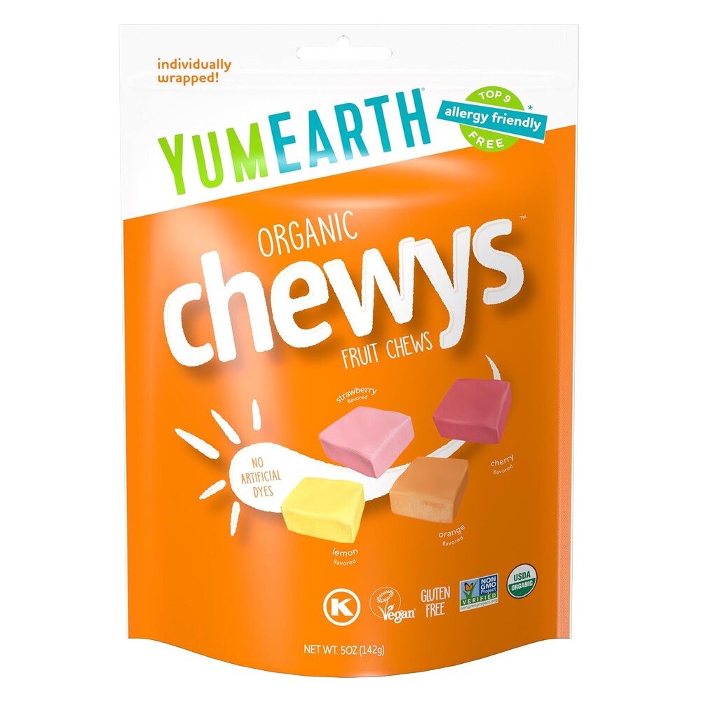 YumEarth Organic Fruit Chews - Fruit Flavored Candy Chews, No Dye, Allergy Friendly, Gluten Free, Non-GMO, Vegan Candy with No Artificial Dyes, 5 Ounce