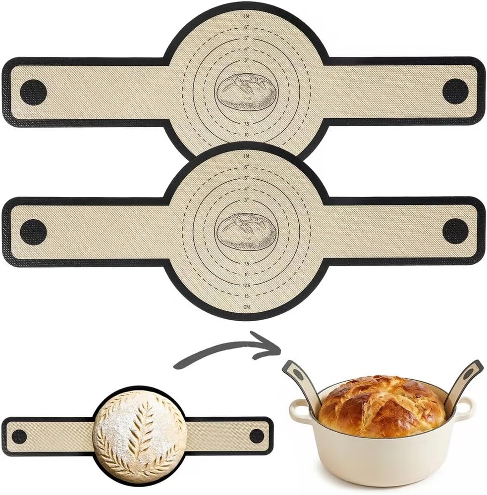 Silicone Baking Mat For Dutch Oven,2 Pcs Sourdough Silicone Bread Sling,Oval Non-Stick Bread Mat,Bread Silicone Baking Sling With Long Handles For Bread Oven