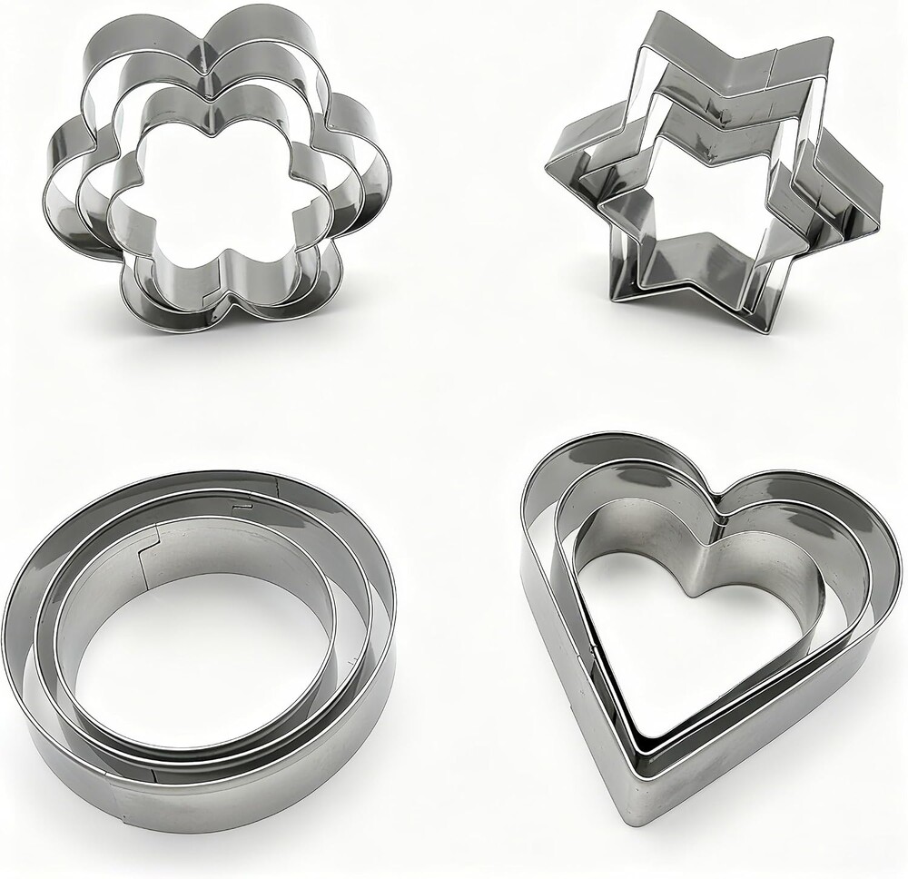 12Pcs Mini Metal Cookie Cutters Variety Pack - Stainless Steel Baking Gift for Kids, 4 Shapes (Heart/Star/Flower/Round) for Holiday Baking