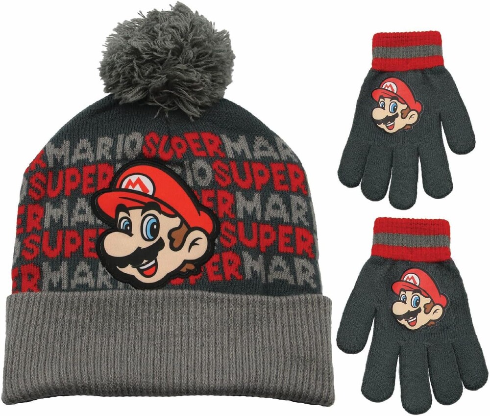Super Mario & Luigi Girls & Boys Winter Hat & Gloves Set Ages 4-14 Years, Kids Winter Hat & Gloves Set for Boys and Girls