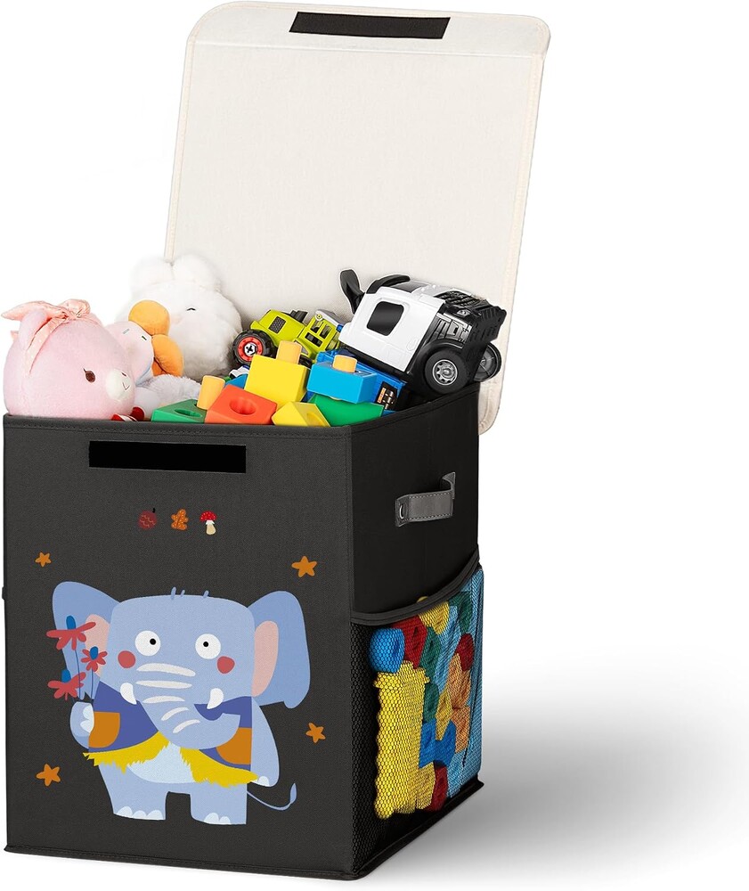 40L Large Toy Storage Box with Lid, Large Toy Box Chest for Kids, Girls and Boys, Nursery Room and Living Room, 13"x13" x16" (black-animal)