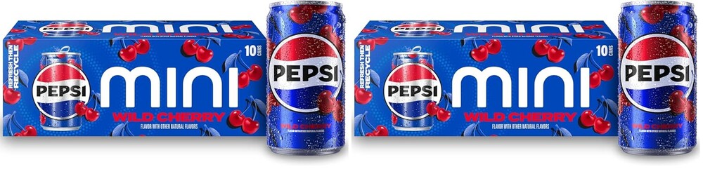 Pepsi Wild Cherry Soda Mini Cans, 7.5 Ounce Mini Cans (Two packs of 10) (Packaging May Vary)​