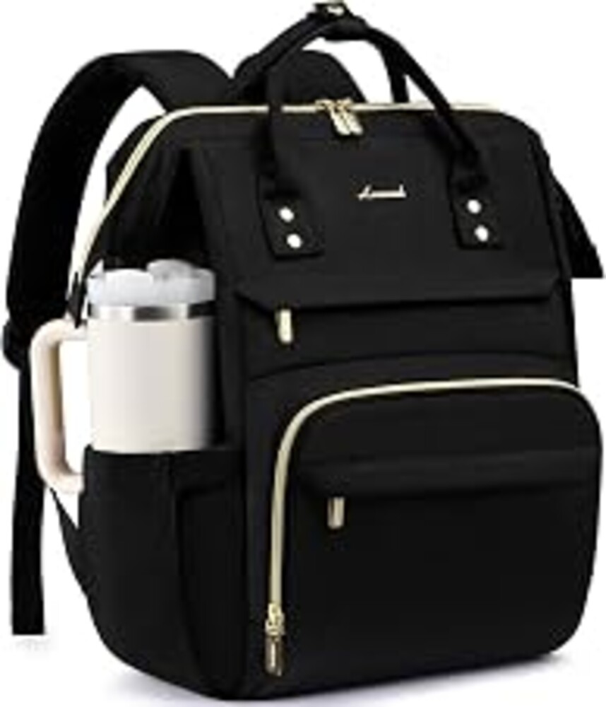 LOVEVOOK Laptop Backpack for Women with Giant Tumbler Holder Pocket,15.6 inch Waterproof Travel Backpack Purse Computer Laptop Bag,Professional Work College Nurse Teacher Backpack Casual Daypack,Black