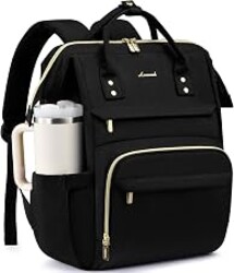 LOVEVOOK Laptop Backpack for Women with Giant Tumbler Holder Pocket,15.6 inch Waterproof Travel Backpack Purse Computer Laptop Bag,Professional Work College Nurse Teacher Backpack Casual Daypack,Black
