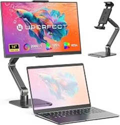UPERFCET Portable Monitor, 14" 1200P 125% sRGB 2000:1 Contrast 16:10 Ultra-Slim Laptop Monitor with Stand VESA USB-C Mini HDMI, Travel Second Screen for Computer, Phone, Mini PC, Game Consoles