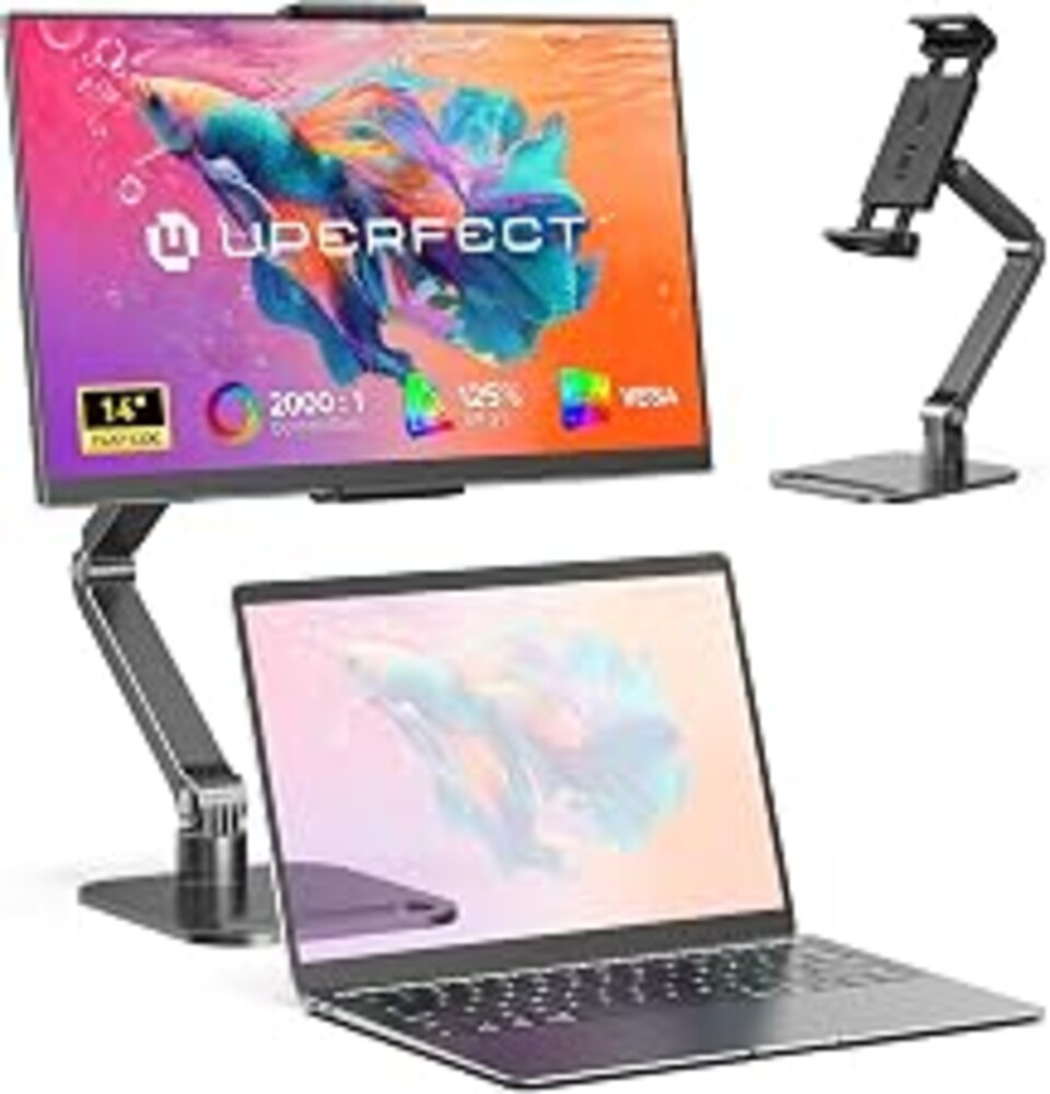 UPERFCET Portable Monitor, 14" 1200P 125% sRGB 2000:1 Contrast 16:10 Ultra-Slim Laptop Monitor with Stand VESA USB-C Mini HDMI, Travel Second Screen for Computer, Phone, Mini PC, Game Consoles