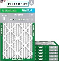 Filterbuy 16x25x1 Air Filter MERV 8 Dust & Allergy Defense (6-Pack) | Electrostatic Pleated HVAC AC Furnace Filters Replacement, Made in USA (Actual Size: 15.50 x 24.50 x 0.75)