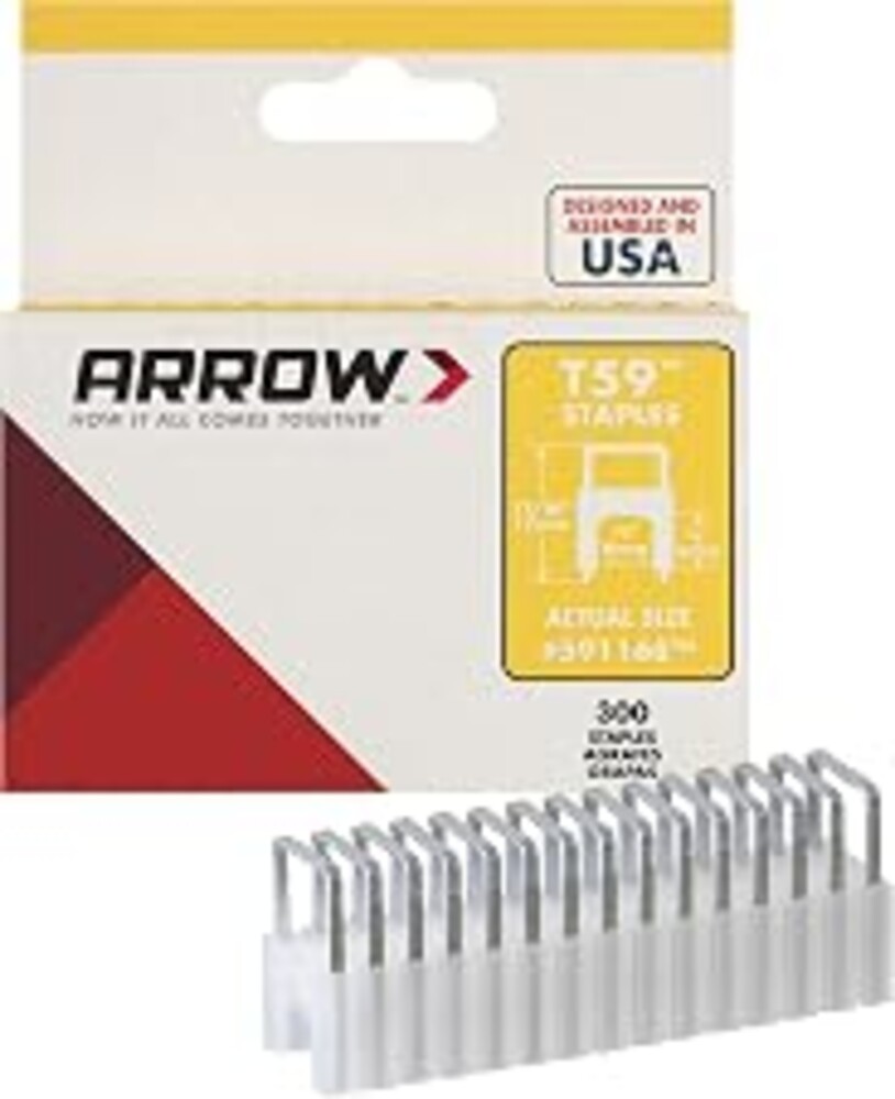 Arrow 591168 Genuine T59 Steel 1/4-Inch by 1/4 Crown Width Insulated Staples for Cable and Wiring, Clear, 300 Count